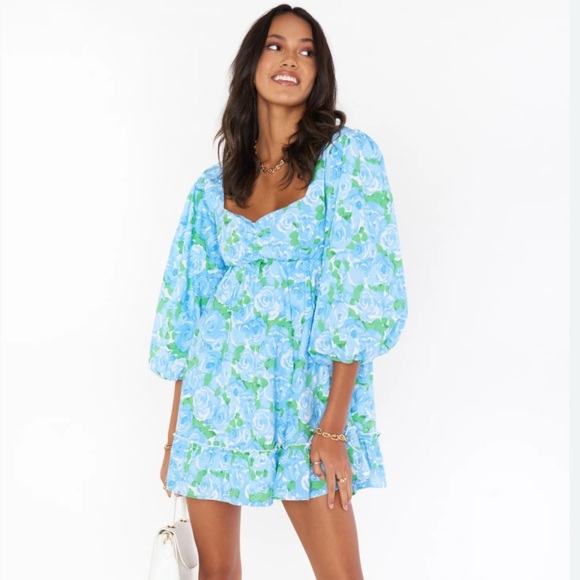 Show Me Your MuMu Mandi Something Blue and Green Floral Dress Medium - Picture 2 of 5
